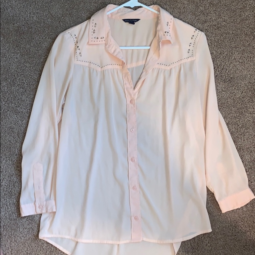 Pink bedazzled Button down shirt. Size M